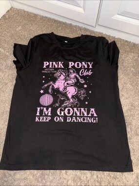 Source Unknown Black Tee with Pink 'Pink Pony Club' Graphic